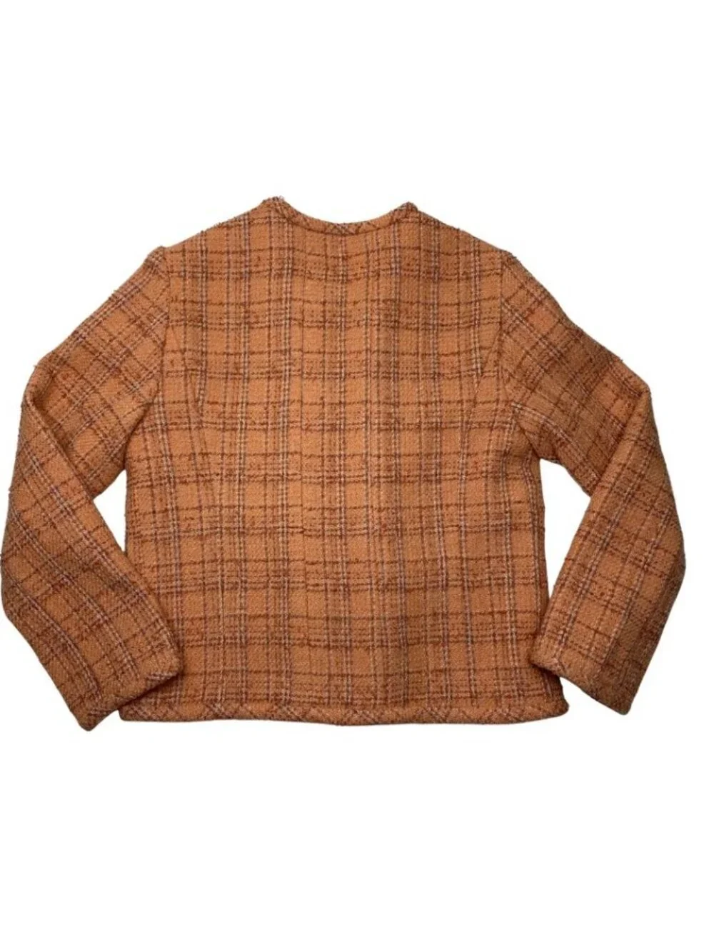CHANEL Orange Wool Tweed Double Breasted Jacket Spring 2024 Size 36